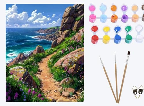 XIAOYOUQIAN Felsige Küstenpfadlandschaft,Malen Nach Zahlen Erwachsene ,DIY Handgemalt Ölgemälde Kit ,inklusive Pinsel und Acrylfarben ,40x50 cm,mit Rahmen XIAOYOUQIAN Felsige Küstenpfadlandschaft,Malen Nach Zahlen Erwachsene ,DIY Handgemalt Ölgemälde Kit ,inklusive Pinsel und Acrylfarben ,40x50 cm,mit Rahmen von XIAOYOUQIAN