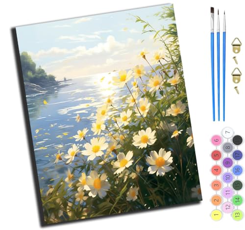 XIAOYOUQIAN Gänseblümchen An Der Küste,Malen Nach Zahlen Erwachsene,Diy Ölgemälde Leinwand Set Mit 3 Pinsel Und Acrylpigment Für Geburtstag Deko Geschenk,40X50 Cm,Ohne Rahmen von XIAOYOUQIAN