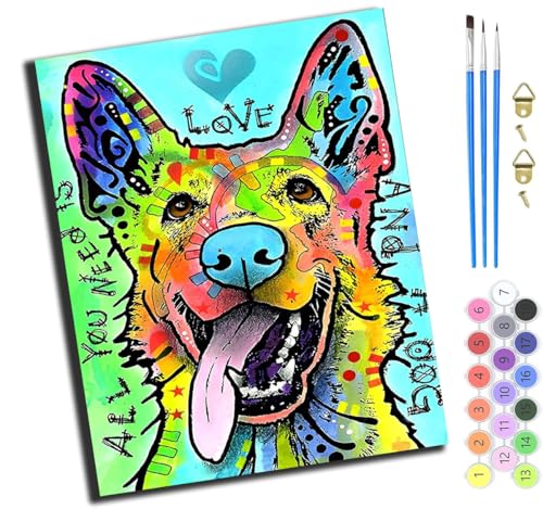 XIAOYOUQIAN Gekritzel, Gefärbt, Deutscher Schäferhund,Malen Nach Zahlen Erwachsene,Diy Handgemalt Ölgemälde Kit,Groß Diy Ölgemälde Kit Für Anfänger,Knitterfreie Leinwand,40X50Cm，Ohne Rahmen von XIAOYOUQIAN