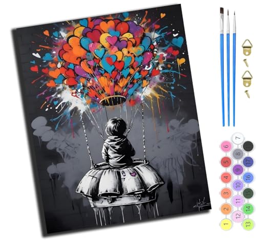 XIAOYOUQIAN Gekritzel, Liebe, Heißluftballon,Malen Nach Zahlen Erwachsene 40X50Cm,Mit Pinsels Und Acrylfarbe Kit,Diy Handgemalt Ölgemälde Für Geschenke Und Wandbilder Wohnzimmer,Ohne Rahmen von XIAOYOUQIAN