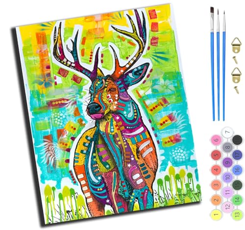 XIAOYOUQIAN Gekritzel, Tier, Elch,Malen Nach Zahlen Erwachsene,Diy Handgemalt Ölgemälde Kit,Groß Diy Ölgemälde Kit Für Anfänger,Knitterfreie Leinwand,40X50Cm，Ohne Rahmen von XIAOYOUQIAN