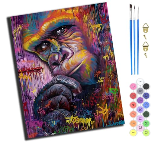 XIAOYOUQIAN Gekritzel, Tier, Gorilla,Malen Nach Zahlen Erwachsene 40X50Cm,Mit Pinsels Und Acrylfarbe Kit,Diy Handgemalt Ölgemälde Für Geschenke Und Wandbilder Wohnzimmer,Ohne Rahmen von XIAOYOUQIAN