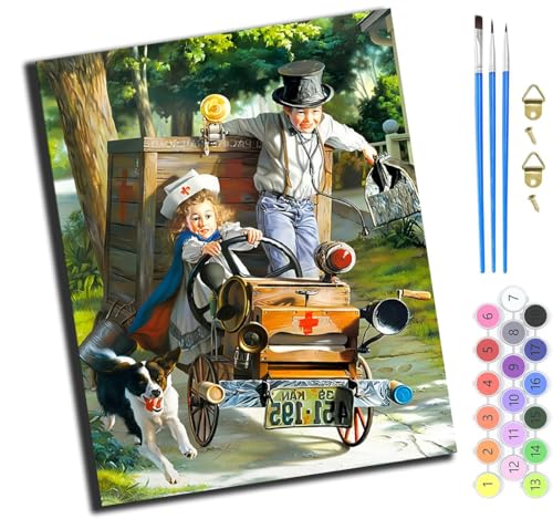 XIAOYOUQIAN Glückliche Kindheit Retro-Auto Und Hund,Malen Nach Zahlen Erwachsene 40X50Cm,Mit Pinsels Und Acrylfarbe Kit,Diy Handgemalt Ölgemälde Für Geschenke Und Wandbilder Wohnzimmer,Mit Rahmen XIAOYOUQIAN Glückliche Kindheit Retro-Auto Und Hund,Malen Nach Zahlen Erwachsene 40X50Cm,Mit Pinsels Und Acrylfarbe Kit,Diy Handgemalt Ölgemälde Für Geschenke Und Wandbilder Wohnzimmer,Mit Rahmen von XIAOYOUQIAN