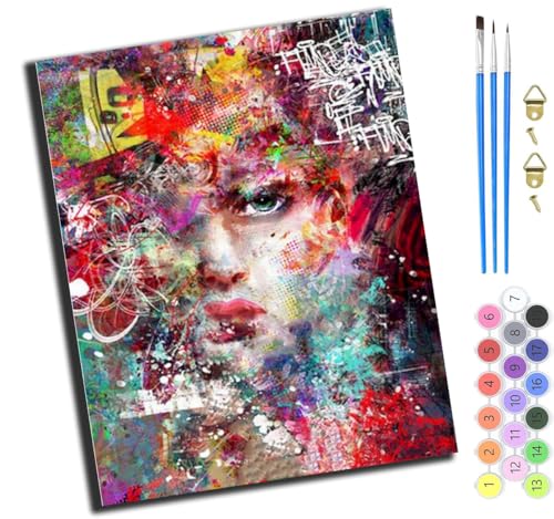 XIAOYOUQIAN Graffiti Farbige Frau,Malen Nach Zahlen Erwachsene 40X50Cm,Mit Pinsels Und Acrylfarbe Kit,Diy Handgemalt Ölgemälde Für Geschenke Und Wandbilder Wohnzimmer,Ohne Rahmen von XIAOYOUQIAN