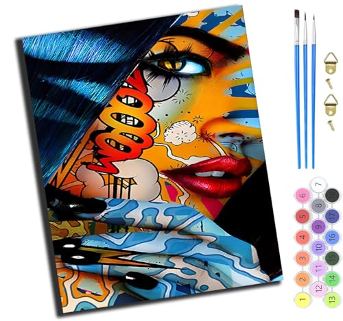 XIAOYOUQIAN Graffiti-Frauenporträtkunst,Malen Nach Zahlen Erwachsene,Diy Handgemalt Ölgemälde Kit,40X50 Cm,Paint By Numbers Adult Mit 3,Pinseln Und Acrylfarbe Leinwand Kit,Ohne Rahmen XIAOYOUQIAN Graffiti-Frauenporträtkunst,Malen Nach Zahlen Erwachsene,Diy Handgemalt Ölgemälde Kit,40X50 Cm,Paint By Numbers Adult Mit 3,Pinseln Und Acrylfarbe Leinwand Kit,Ohne Rahmen von XIAOYOUQIAN