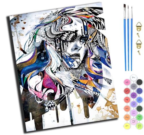 XIAOYOUQIAN Graffiti Kreative Abstrakte Mädchen,Malen Nach Zahlen Erwachsene,Diy Bastelset Handgemalt Ölgemälde Kit Mit 3,Pinseln Und Acrylfarbe Leinwand Kit,Geschenkideen,40X50 Cm,Ohne Rahmen von XIAOYOUQIAN