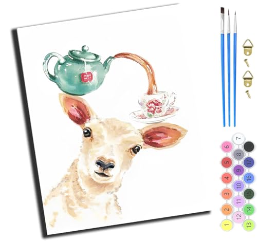 XIAOYOUQIAN Hirsch Gießt Tee Über Seinen Kopf,Art Malen Nach Zahlen Erwachsene,Diy Handgemalt Ölgemälde Leinwand Set Für Home Haus Deko,(40X50Cm),Ohne Rahmen von XIAOYOUQIAN