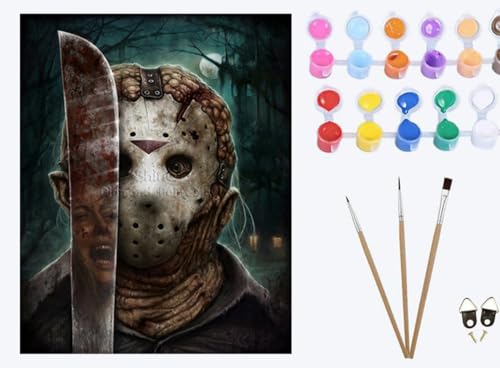 XIAOYOUQIAN Horrorfilm-Mann，Malen nach Zahlen Erwachsene, DIY Bastelset Handgemalt Ölgemälde Geschen Kit Mit 3 ， Pinseln und Acrylfarbe knitterfreie leinwand Kit ， 40X50 CM ，mit Rahmen von XIAOYOUQIAN
