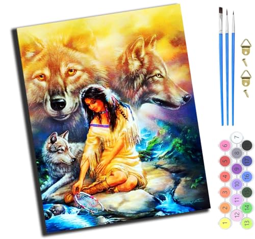 XIAOYOUQIAN Indianermädchen Und Wolf,Malen Nach Zahlen Erwachsene,Diy Handgemalt Ölgemälde Kit,Anfänger Kreativ Bastelset Für Erwachsene Und Mädchen Geschenk,16X20 Inch,Mit Rahmen XIAOYOUQIAN Indianermädchen Und Wolf,Malen Nach Zahlen Erwachsene,Diy Handgemalt Ölgemälde Kit,Anfänger Kreativ Bastelset Für Erwachsene Und Mädchen Geschenk,16X20 Inch,Mit Rahmen von XIAOYOUQIAN