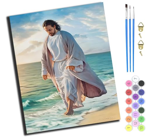 XIAOYOUQIAN Jesus Am Meer,Malen Nach Zahlen Erwachsene,Diy Ölgemälde Leinwand Set Mit 3 Pinsel Und Acrylpigment Für Geburtstag Deko Geschenk,40X50 Cm,Ohne Rahmen von XIAOYOUQIAN
