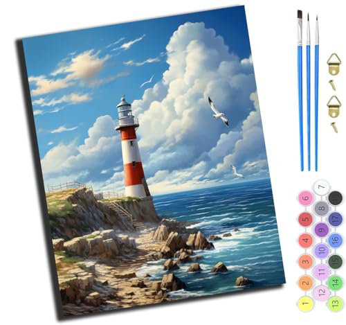 XIAOYOUQIAN Kap-Leuchtturm,Malen Nach Zahlen Erwachsene,Diy Mit Pinseln Und Acrylfarben Handgemalt Ölgemälde Leinwand Für Home Decor,(40X50Cm),Ohne Rahmen von XIAOYOUQIAN