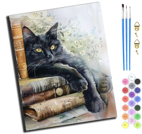 XIAOYOUQIAN Klassisches Buch Zauberbuch Schwarze Katze,Malen Nach Zahlen Erwachsene,Diy Handgemalt Ölgemälde Kit,Anfänger Kreativ Bastelset Für Erwachsene Und Mädchen Geschenk,16X20 Inch,Ohne Rahmen von XIAOYOUQIAN