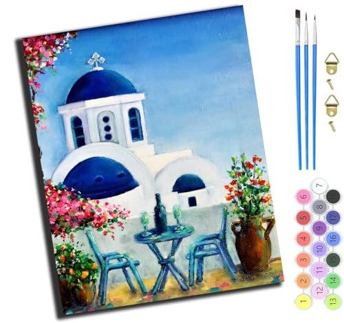 XIAOYOUQIAN Küstenstadt Santorini, Griechenland,Malen Nach Zahlen Erwachsene,Diy Handgemalt Ölgemälde,Mit Pinseln Malerei Kits Erwachsene Kunsthandwerk Für Zuhause 40X50 Cm,Ohne Rahmen von XIAOYOUQIAN
