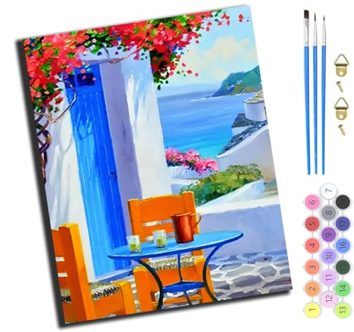 XIAOYOUQIAN Küstenstadt Santorini, Griechenland,Malen Nach Zahlen Erwachsene,Diy Handgemalt Ölgemälde Kit,Groß Diy Ölgemälde Kit Für Anfänger,Knitterfreie Leinwand,40X50Cm，Ohne Rahmen von XIAOYOUQIAN