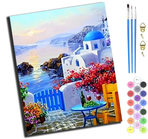 XIAOYOUQIAN Küstenstadt Santorini, Griechenland,Malen Nach Zahlen Erwachsene,Diy Handgemalt Ölgemälde Kit,Inklusive Pinsel Und Acrylfarben,40X50 Cm,Ohne Rahmen von XIAOYOUQIAN