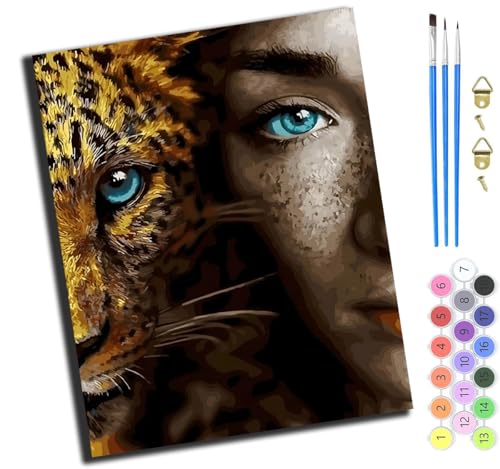 XIAOYOUQIAN Kunst Mensch Und Tier Mädchen Leopard,Malen Nach Zahlen Erwachsene,Happy Painting Kits,Bastelset Leinwand Pinsel,Handgemalt Ölgemälde Kinder 40X50Cm,Ohne Rahmen von XIAOYOUQIAN