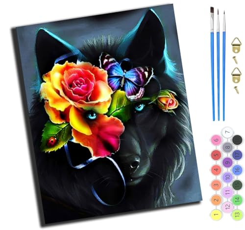 XIAOYOUQIAN Kunst Rose Blume Wolf Tier,Malen Nach Zahlen Erwachsene,Diy Bastelset Handgemalt Ölgemälde Kit Mit 3,Pinseln Und Acrylfarbe Leinwand Kit,Geschenkideen,40X50 Cm,Ohne Rahmen XIAOYOUQIAN Kunst Rose Blume Wolf Tier,Malen Nach Zahlen Erwachsene,Diy Bastelset Handgemalt Ölgemälde Kit Mit 3,Pinseln Und Acrylfarbe Leinwand Kit,Geschenkideen,40X50 Cm,Ohne Rahmen von XIAOYOUQIAN