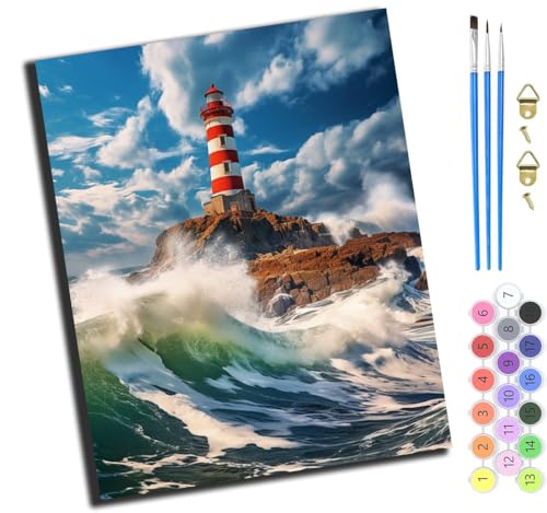 XIAOYOUQIAN Leuchtturm Im Sturm,Malen Nach Zahlen Erwachsene,Diy Handgemalt Ölgemälde Kit,Anfänger Kreativ Bastelset Für Erwachsene Und Mädchen Geschenk,16X20 Inch,Ohne Rahmen XIAOYOUQIAN Leuchtturm Im Sturm,Malen Nach Zahlen Erwachsene,Diy Handgemalt Ölgemälde Kit,Anfänger Kreativ Bastelset Für Erwachsene Und Mädchen Geschenk,16X20 Inch,Ohne Rahmen von XIAOYOUQIAN