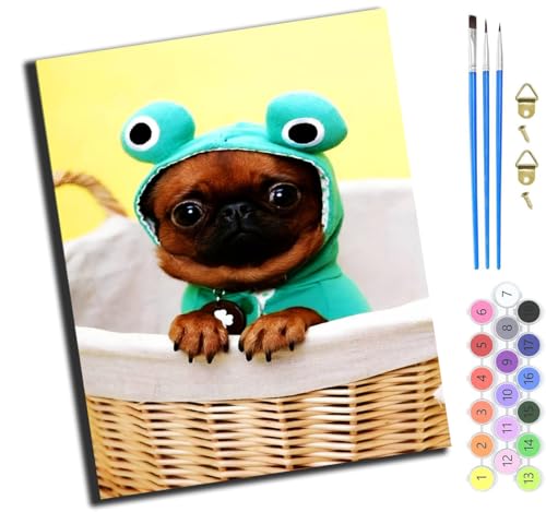 XIAOYOUQIAN Lustiges Hund-Mops-Tier,Malen Nach Zahlen Erwachsene,Diy Handgemalt Ölgemälde Kit,Paint By Numbers Adult Mit 3,Pinseln Und Acrylfarbe Leinwand Kit,40X50 Cm,Ohne Rahmen von XIAOYOUQIAN