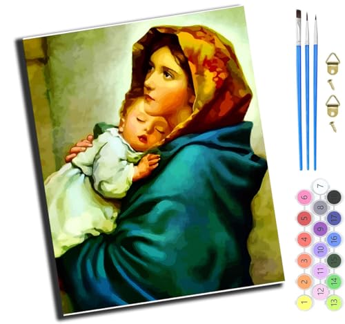 XIAOYOUQIAN Madonna Hält Jesus Maria,Malen Nach Zahlen Erwachsene,Diy Ölgemälde Leinwand Set Mit 3 Pinsel Und Acrylpigment Für Geburtstag Deko Geschenk,40X50 Cm,Ohne Rahmen XIAOYOUQIAN Madonna Hält Jesus Maria,Malen Nach Zahlen Erwachsene,Diy Ölgemälde Leinwand Set Mit 3 Pinsel Und Acrylpigment Für Geburtstag Deko Geschenk,40X50 Cm,Ohne Rahmen von XIAOYOUQIAN