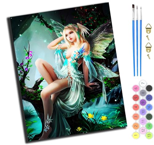 XIAOYOUQIAN Märchen Vom Baumelfenmädchen,Malen Nach Zahlen Erwachsene,Diy Handgemalt Ölgemälde Kit,Paint By Numbers Adult Mit 3,Pinseln Und Acrylfarbe Leinwand Kit,40X50 Cm,Mit Rahmen von XIAOYOUQIAN
