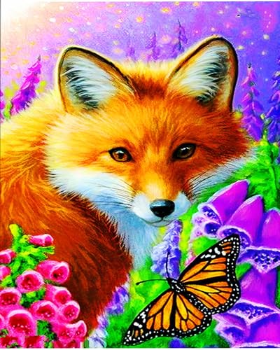XIAOYOUQIAN Malen Nach Zahlen Erwachsene, Diy Handgemalt Ölgemälde Kit, Paint By Numbers Adult Mit 3 ， Pinseln Und Acrylfarbe Leinwand Kit ， 40X50 Cm ，Cartoon Blumen Fuchs Kunst Tier，Mit Rahmen von XIAOYOUQIAN