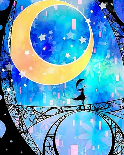 XIAOYOUQIAN Malen Nach Zahlen Erwachsene ， Diy Handgemalt Ölgemälde ，Mit Pinseln Malerei Kits Erwachsene Kunsthandwerk Für Zuhause40X50 Cm ，Cartoon-Märchen Mond Und Mädchen，Mit Rahmen von XIAOYOUQIAN