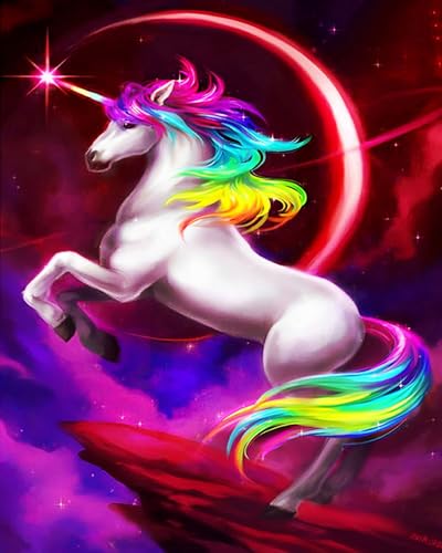 XIAOYOUQIAN Malen Nach Zahlen Erwachsene ，Diy Handgemalt Ölgemälde ，Mit Pinseln Malerei Kits Erwachsene Kunsthandwerk Für Zuhause40X50 Cm ，Märchen Mond Regenbogen Pferd Fantasie Tier，Mit Rahmen von XIAOYOUQIAN