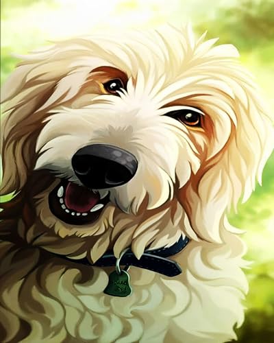 XIAOYOUQIAN Malen Nach Zahlen Erwachsene ，Diy Handgemalt Ölgemälde Kit, Groß Diy Ölgemälde Kit Für Anfänger,Knitterfreie Leinwand ，40X50Cm，Cartoon Tier Hund，Mit Rahmen von XIAOYOUQIAN
