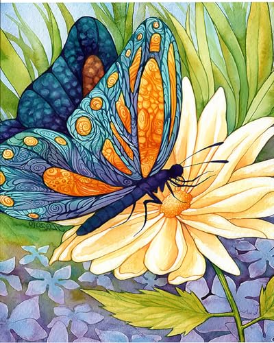 XIAOYOUQIAN Malen Nach Zahlen Erwachsene ，Diy Handgemalt Ölgemälde Kit ，Inklusive Pinsel Und Acrylfarben ，40X50 Cm,Cartoon Schmetterling Blumen，Mit Rahmen von XIAOYOUQIAN