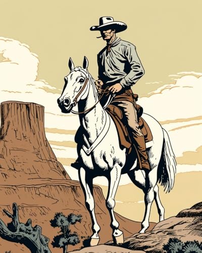XIAOYOUQIAN Malen Nach Zahlen Erwachsene ，Diy Ölgemälde Leinwand Set Mit 3 Pinsel Und Acrylpigment Für Geburtstag Deko Geschenk ，40X50 Cm ，Retro-Comic-Cowboy，Mit Rahmen von XIAOYOUQIAN