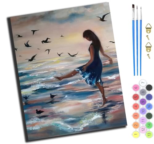 XIAOYOUQIAN Meermädchen,Malen Nach Zahlen Erwachsene,Diy Bastelset Handgemalt Ölgemälde Kit Mit 3,Pinseln Und Acrylfarbe Leinwand Kit,Geschenkideen,40X50 Cm,Ohne Rahmen von XIAOYOUQIAN