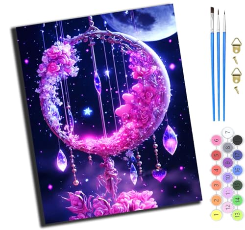 XIAOYOUQIAN Mondblumensprache,Malen Nach Zahlen,Diy Handgemalt Ölgemälde,3 Pinseln Und Vorgedruckt Leinwand，Ölgemälde,Festival Geschenk Home Deko，40X50Cm,Ohne Rahmen von XIAOYOUQIAN