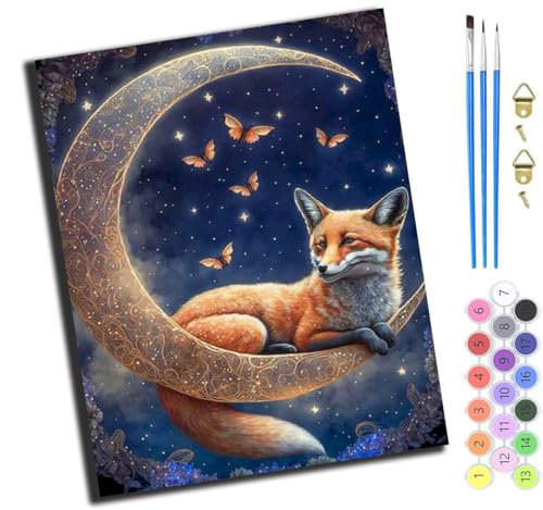 XIAOYOUQIAN Mondtier Fuchs,Malen Nach Zahlen Erwachsene,Diy Bastelset Handgemalt Ölgemälde Kit Mit 3,Pinseln Und Acrylfarbe Leinwand Kit,Geschenkideen,40X50 Cm,Ohne Rahmen von XIAOYOUQIAN