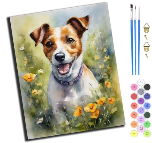 XIAOYOUQIAN Niedlicher Jack Russell Terrier Welpe,Malen Nach Zahlen Erwachsene,Diy Handgemalt Ölgemälde,Mit Pinseln Malerei Kits Erwachsene Kunsthandwerk Für Zuhause 40X50 Cm,Ohne Rahmen von XIAOYOUQIAN