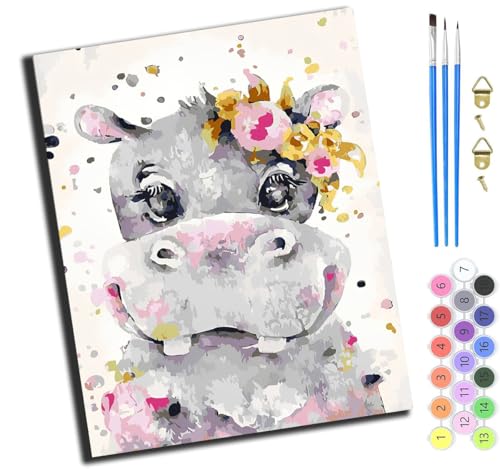 XIAOYOUQIAN Nilpferd Tier,Malen Nach Zahlen Erwachsene,Diy Ölgemälde Leinwand Kit Mit Pinseln Und Acrylfarbe Für Home Haus Deko,50X40Cm,Ohne Rahmen von XIAOYOUQIAN