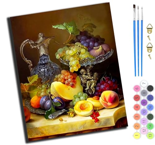 XIAOYOUQIAN Obstteller Stillleben,Malen Nach Zahlen Erwachsene,Diy Handgemalt Ölgemälde Kit,Inklusive Pinsel Und Acrylfarben,40X50 Cm,Mit Rahmen von XIAOYOUQIAN