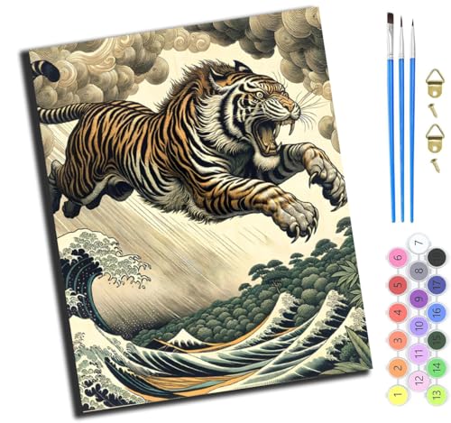 XIAOYOUQIAN Ocean Tiger,Malen Nach Zahlen Erwachsene,Paint By Numbers,Diy Handgemalt Ölgemälde Mit 3,Pinseln Und Acrylfarbe Knitterfreie Leinwand Kit,40X50 Cm,Ohne Rahmen von XIAOYOUQIAN