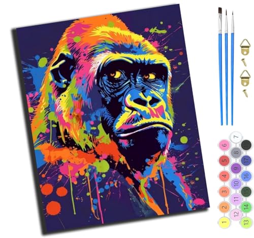 XIAOYOUQIAN Orang-Utan Mit Farbspritzern,Malen Nach Zahlen Erwachsene,Diy Handgemalt Ölgemälde Kit,Inklusive Pinsel Und Acrylfarben,40X50 Cm,Ohne Rahmen von XIAOYOUQIAN