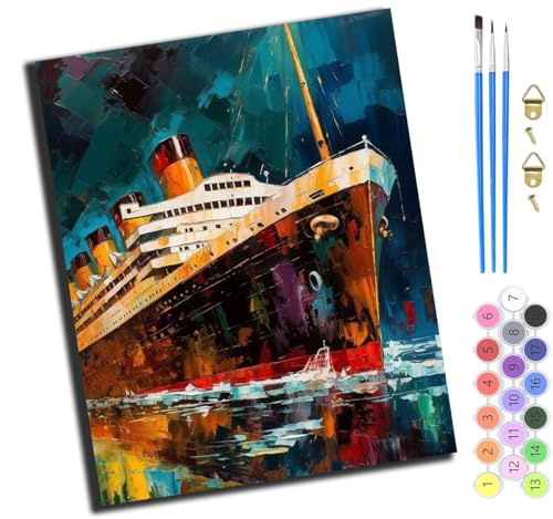 XIAOYOUQIAN Ozeanschiff,Malen Nach Zahlen Erwachsene,Diy Mit Pinseln Und Acrylfarben Handgemalt Ölgemälde Leinwand Für Home Decor,(40X50Cm),Ohne Rahmen von XIAOYOUQIAN
