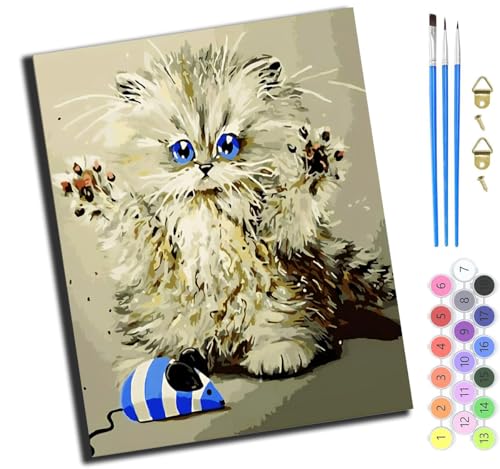 XIAOYOUQIAN Perserkatze Und Kleine Maus,Malen Nach Zahlen Erwachsene,Diy Handgemalt Ölgemälde Kit,Groß Diy Ölgemälde Kit Für Anfänger,Knitterfreie Leinwand,40X50Cm，Ohne Rahmen von XIAOYOUQIAN