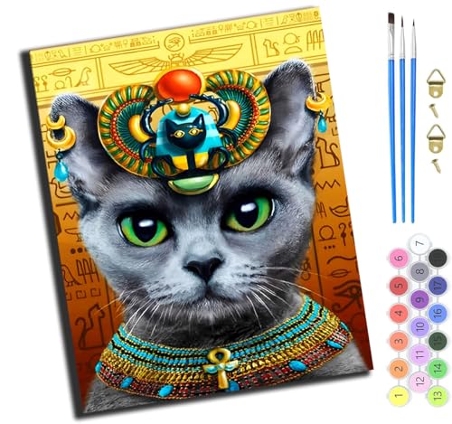 XIAOYOUQIAN Pharao-Katze,Malen Nach Zahlen,Diy Handgemalt Ölgemälde,3 Pinseln Und Vorgedruckt Leinwand，Ölgemälde,Festival Geschenk Home Deko，40X50Cm,Ohne Rahmen von XIAOYOUQIAN