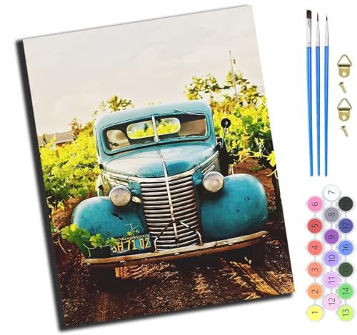 XIAOYOUQIAN Retro Oldtimer Altes Auto,Malen Nach Zahlen Erwachsene,Diy Handgemalt Ölgemälde Kit,Inklusive Pinsel Und Acrylfarben,40X50 Cm,Mit Rahmen von XIAOYOUQIAN