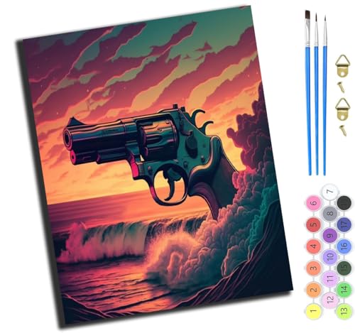 XIAOYOUQIAN Revolver Im Meer,Malen Nach Zahlen Erwachsene,Diy Handgemalt Ölgemälde Kit,40X50 Cm,Paint By Numbers Adult Mit 3,Pinseln Und Acrylfarbe Leinwand Kit,Ohne Rahmen von XIAOYOUQIAN