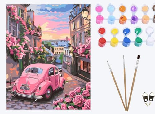XIAOYOUQIAN Romantische Blumen Sonnenuntergang Straße rosa Auto,Malen nach Zahlen Erwachsene , happy Painting Kits , Bastelset Leinwand Pinsel , Handgemalt Ölgemälde Kinder 40x50cm ,mit Rahmen XIAOYOUQIAN Romantische Blumen Sonnenuntergang Straße rosa Auto,Malen nach Zahlen Erwachsene , happy Painting Kits , Bastelset Leinwand Pinsel , Handgemalt Ölgemälde Kinder 40x50cm ,mit Rahmen von XIAOYOUQIAN