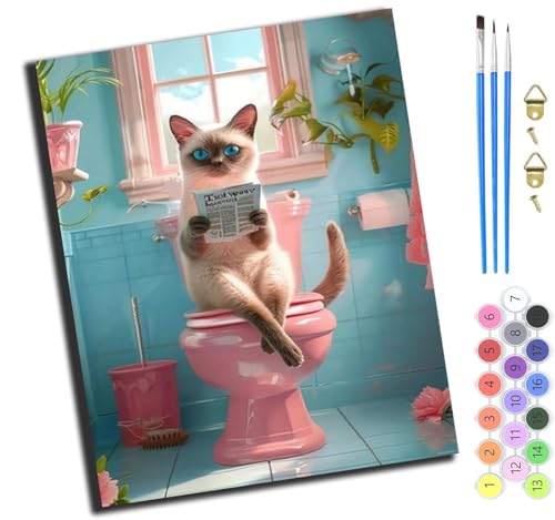 XIAOYOUQIAN Rosa Toilette Lesende Katze Siamkatze,Malen Nach Zahlen Erwachsene 40X50Cm,Mit Pinsels Und Acrylfarbe Kit,Diy Handgemalt Ölgemälde Für Geschenke Und Wandbilder Wohnzimmer,Ohne Rahmen XIAOYOUQIAN Rosa Toilette Lesende Katze Siamkatze,Malen Nach Zahlen Erwachsene 40X50Cm,Mit Pinsels Und Acrylfarbe Kit,Diy Handgemalt Ölgemälde Für Geschenke Und Wandbilder Wohnzimmer,Ohne Rahmen von XIAOYOUQIAN