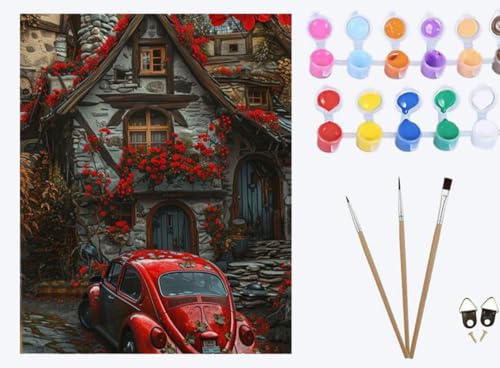 XIAOYOUQIAN Rotes Auto Retro-Gebäudelandschaft,DIY Ölgemälde Malen nach Zahlen Erwachsene Kinder, 40x50cm Handgemalte Geschenke Zahlenmalerei ab 5 Öl Wandkunst Haus Dekoration malen,mit Rahmen XIAOYOUQIAN Rotes Auto Retro-Gebäudelandschaft,DIY Ölgemälde Malen nach Zahlen Erwachsene Kinder, 40x50cm Handgemalte Geschenke Zahlenmalerei ab 5 Öl Wandkunst Haus Dekoration malen,mit Rahmen von XIAOYOUQIAN