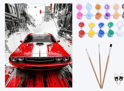 XIAOYOUQIAN Rotes Auto Sportwagen,Malen Nach Zahlen Erwachsene, Paint by Numbers, DIY Handgemalt Ölgemälde Mit 3 , Pinseln und Acrylfarbe leinwand Kit , 40X50 CM ,mit Rahmen XIAOYOUQIAN Rotes Auto Sportwagen,Malen Nach Zahlen Erwachsene, Paint by Numbers, DIY Handgemalt Ölgemälde Mit 3 , Pinseln und Acrylfarbe leinwand Kit , 40X50 CM ,mit Rahmen von XIAOYOUQIAN