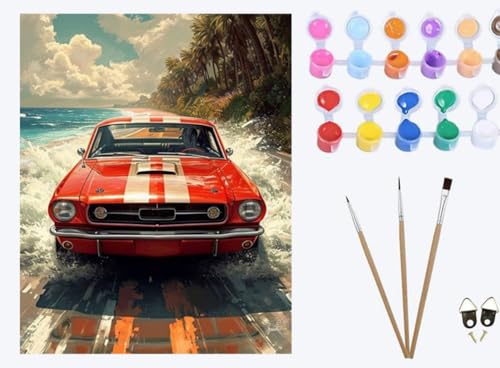 XIAOYOUQIAN Rotes Auto Sportwagen am Meer,Malen nach Zahlen Erwachsene , 40x50cm, Be creative Heimdekoration Landschaft Anfänger Mit Pinsel und Acrylfarben ölgemälde für Home Decor ,mit Rahmen XIAOYOUQIAN Rotes Auto Sportwagen am Meer,Malen nach Zahlen Erwachsene , 40x50cm, Be creative Heimdekoration Landschaft Anfänger Mit Pinsel und Acrylfarben ölgemälde für Home Decor ,mit Rahmen von XIAOYOUQIAN