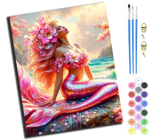 XIAOYOUQIAN Sakura-Meerjungfrau,Malen Nach Zahlen Erwachsene,Diy Mit Pinseln Und Acrylfarben Handgemalt Ölgemälde Leinwand Für Home Decor,(40X50Cm),Ohne Rahmen von XIAOYOUQIAN